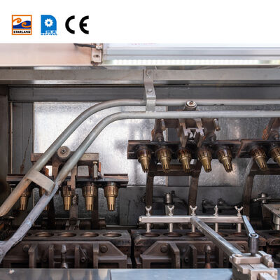 สายการผลิตสแตนเลสสตีลสำหรับกรวยวาฟเฟิล การทำงานอัตโนมัติพร้อมระบบควบคุม PLC สำหรับการผลิตกรวยวาฟเฟิล